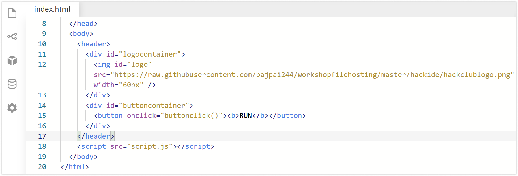 Header Insert Code View